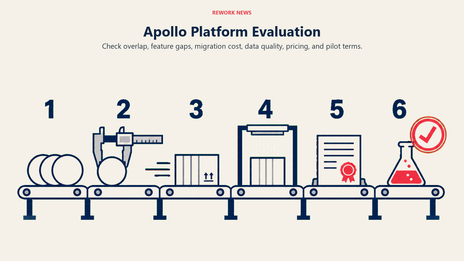 Six Apollo evaluation checkpoints from feature overlap through a controlled pilot