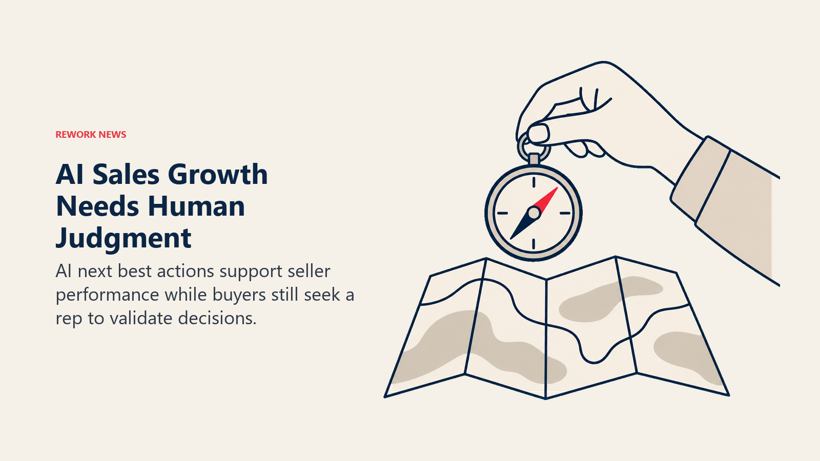 A seller holds a compass above a map to guide AI-assisted sales decisions