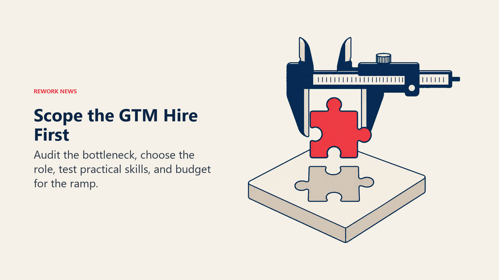 A caliper measures a puzzle piece against a matching gap to scope a GTM hire