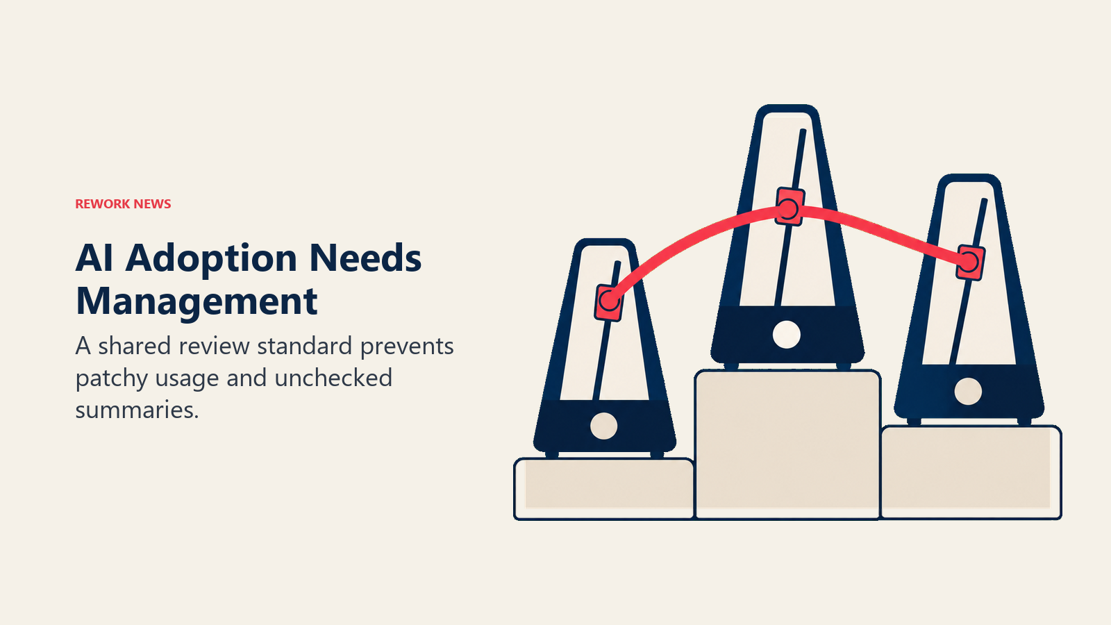 Three coordinated metronomes illustrate the shared habits needed for consistent AI adoption.