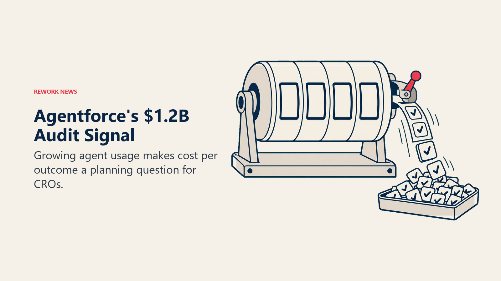Agentforce's $1.2B Audit Signal illustrated by an odometer dispensing completed tasks