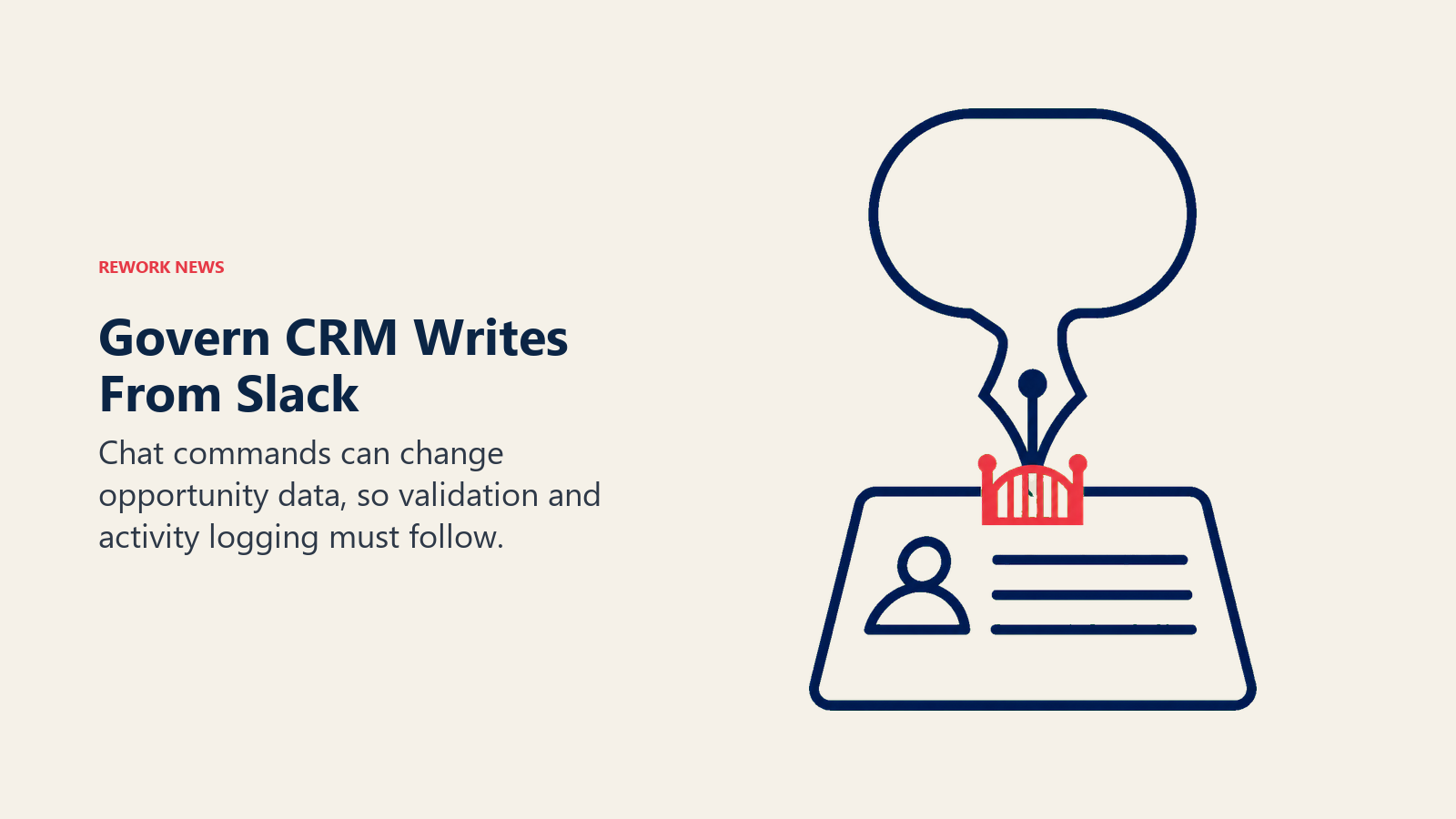 Slack chat command writing to a CRM record through a permission gate