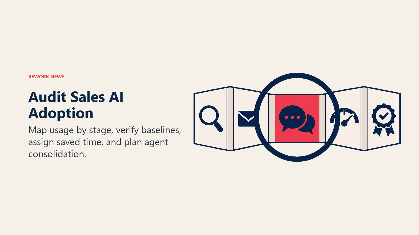 An inspection lens focuses on one stage of an accordion strip representing sales AI adoption