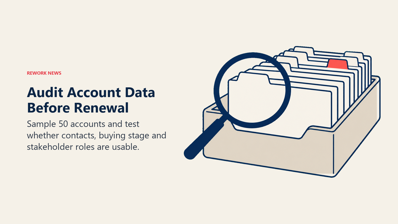 Audit Account Data Before Renewal illustrated by a lens inspecting account records