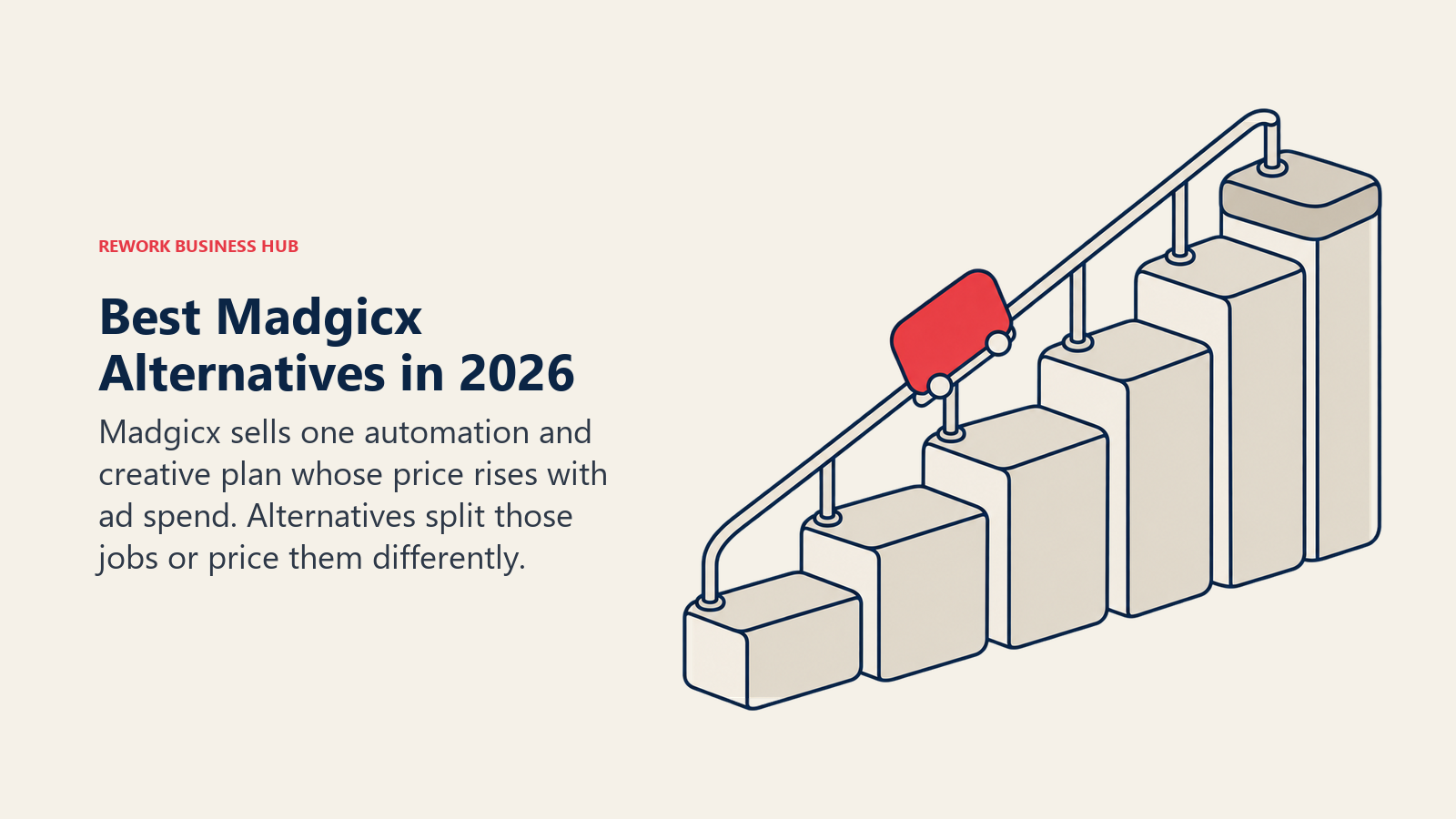 One Madgicx plan climbing a staircase as monthly ad spend increases