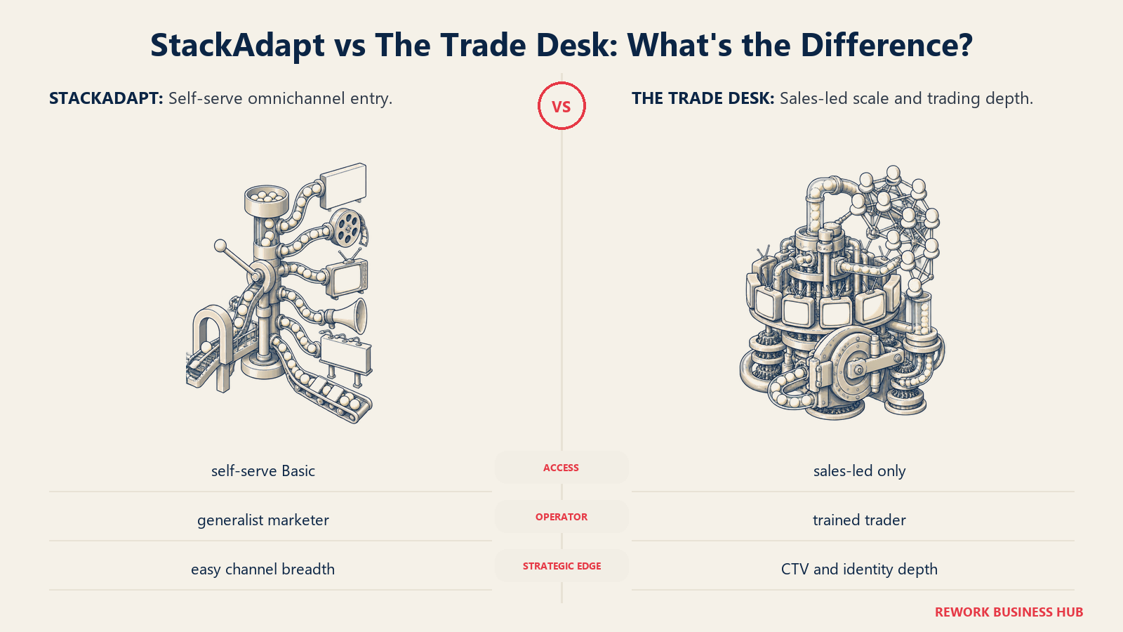 StackAdapt open omnichannel launch workbench compared with The Trade Desk enterprise trading exchange