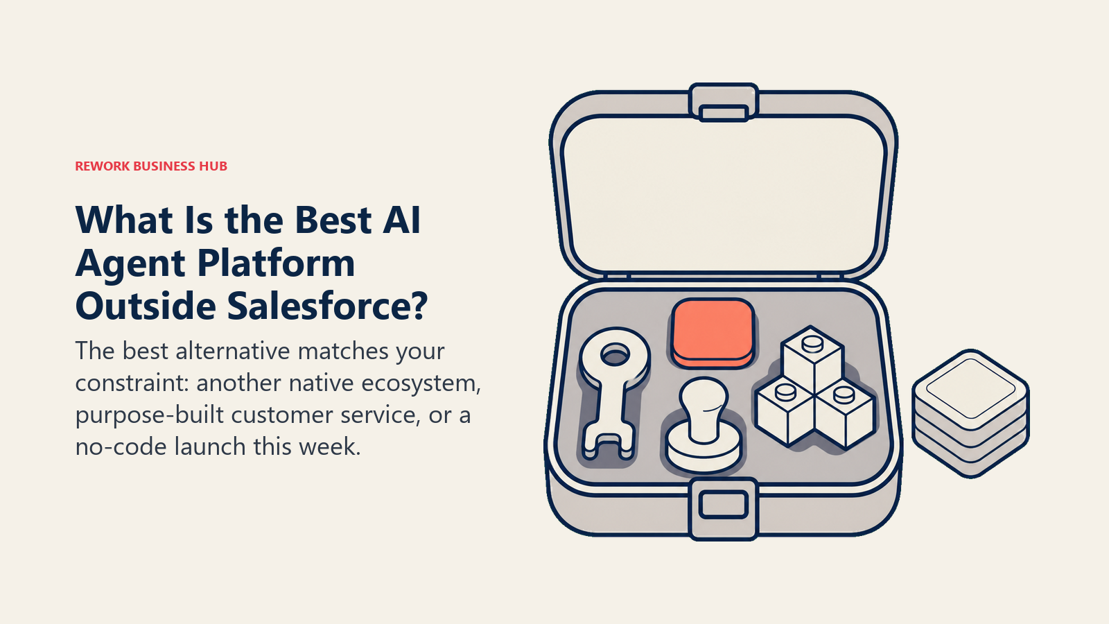 Best Agentforce alternatives represented by a portable AI agent field kit with interchangeable ecosystem, service, and no-code modules