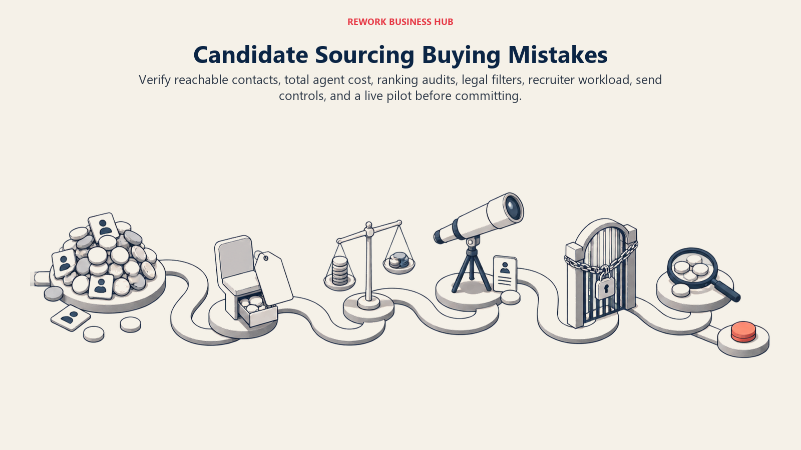 Candidate sourcing procurement route avoiding unreachable contacts, hidden agent add-ons, unaudited ranking, oversized contracts, and unpiloted annual commitments