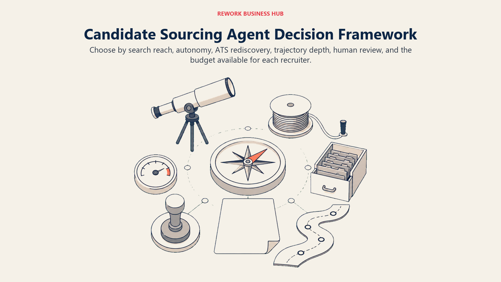 Candidate sourcing agent selection instrument matching index breadth, autonomous outreach, ATS rediscovery, trajectory search, human review, and budget to different operating needs