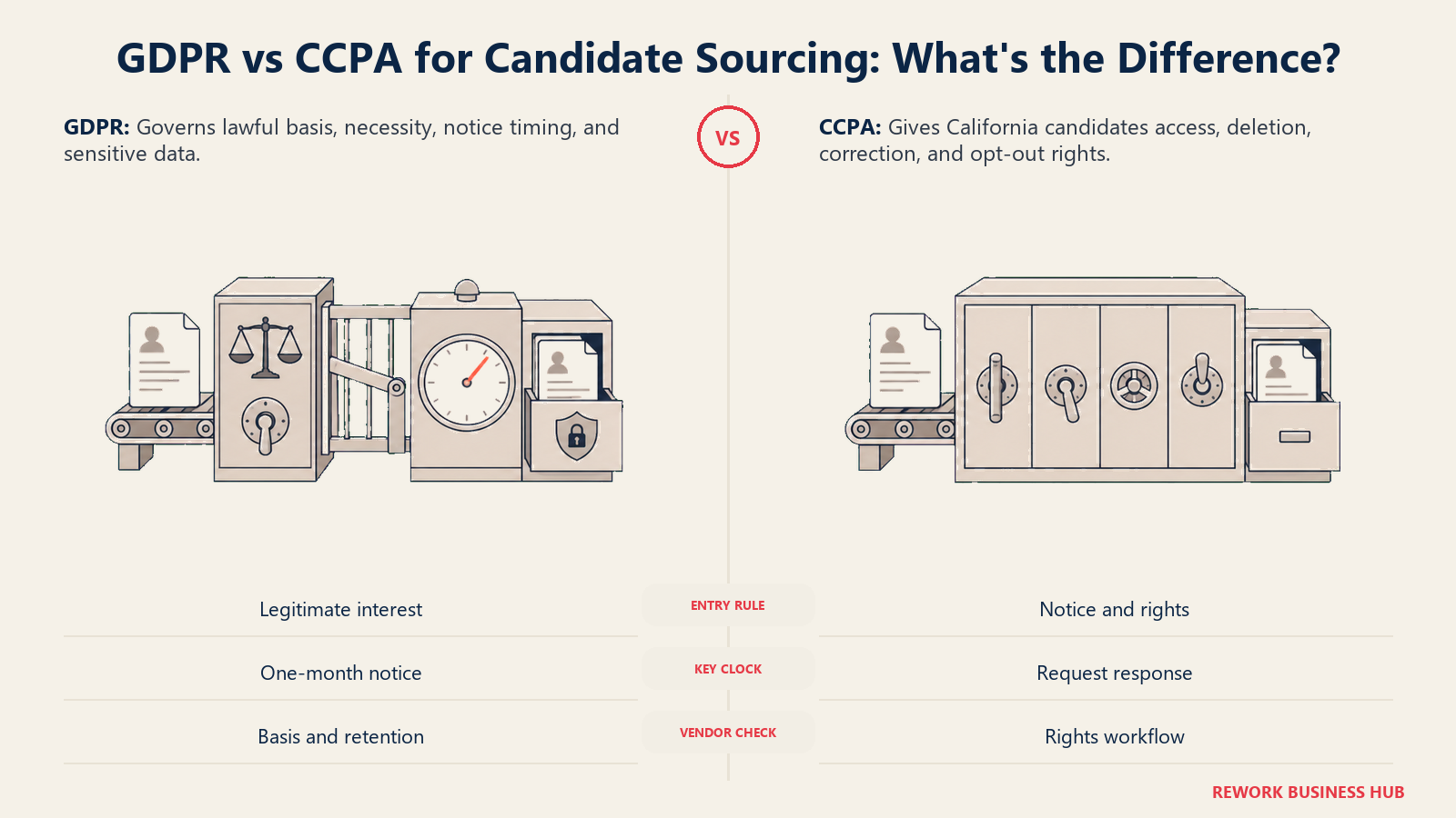GDPR candidate sourcing controls compared with CCPA candidate privacy rights for an automated sourcing agent