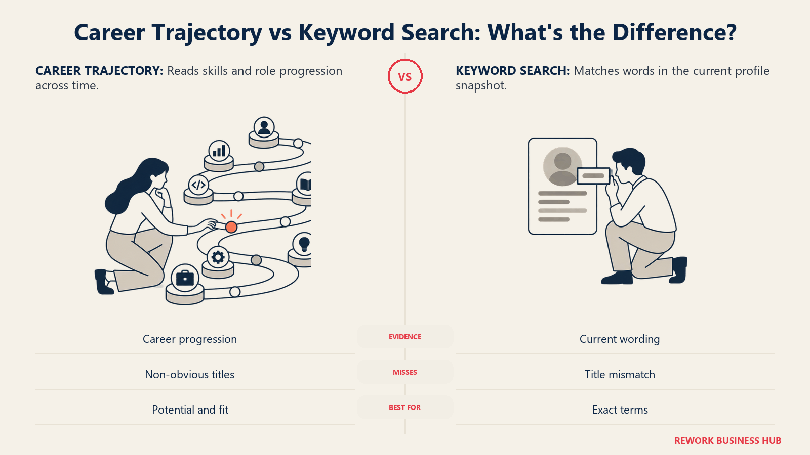 Career trajectory sourcing that follows skills and role progression compared with keyword sourcing from a static resume snapshot