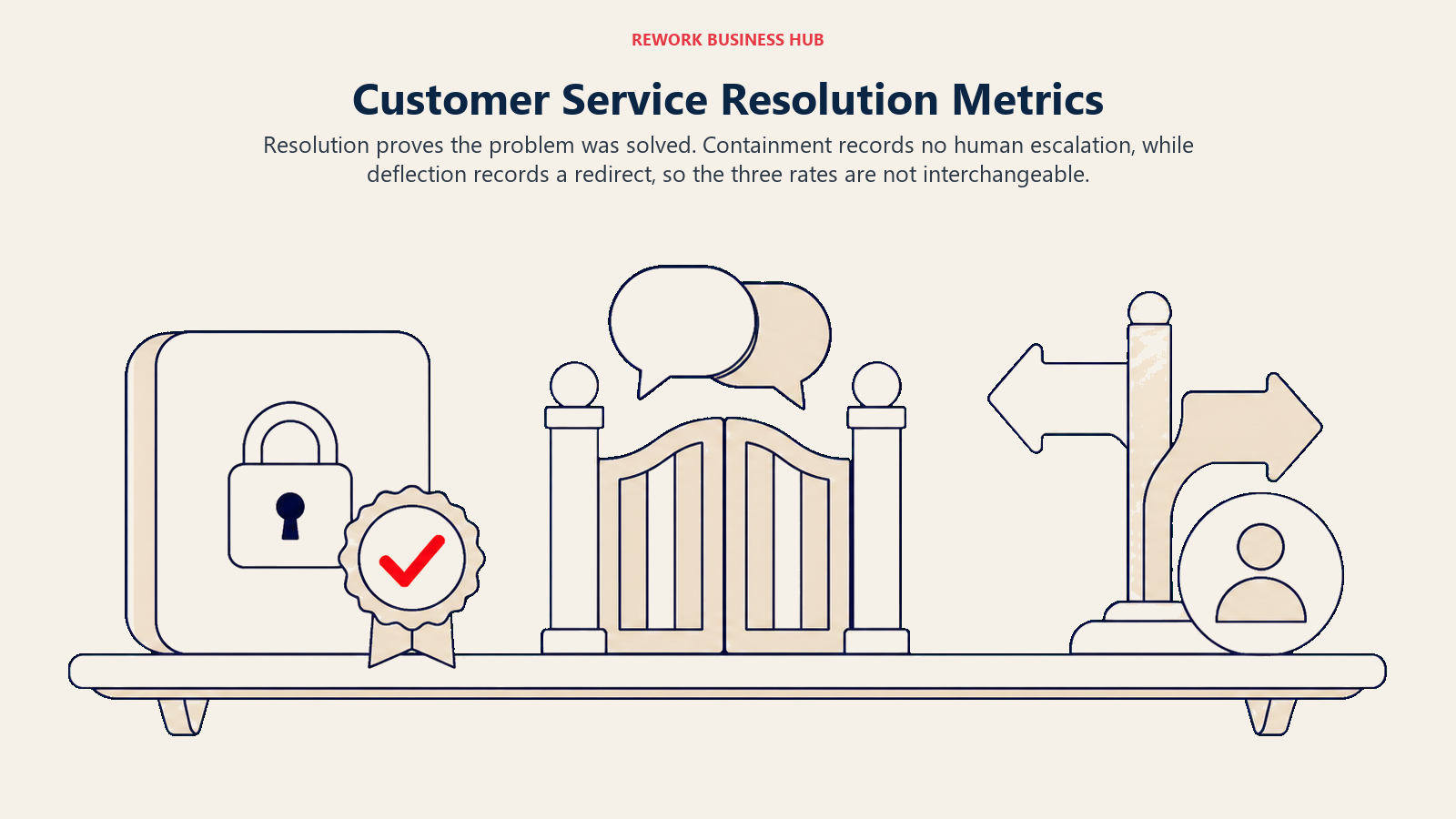 Customer service resolution metrics shown as solved, contained, and redirected outcomes