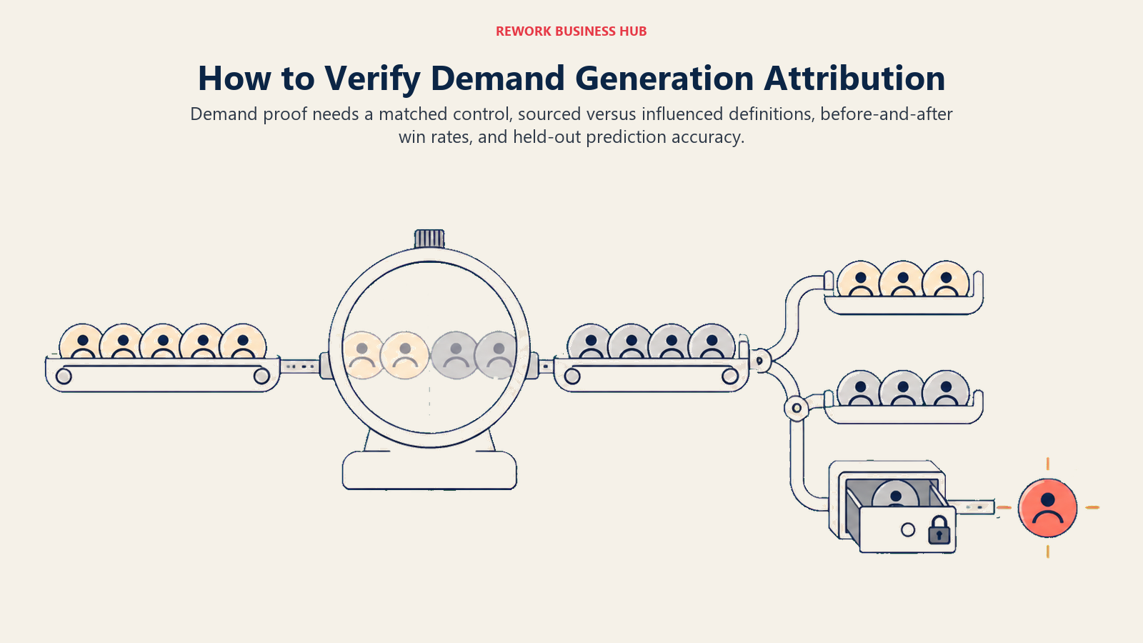 Demand generation attribution proof bench comparing flagged accounts with a matched control and separating sourced pipeline from influenced pipeline