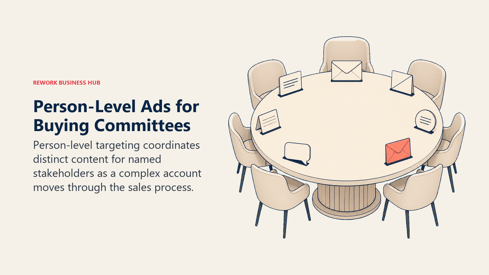 Named buying committee seating ring receiving coordinated person-level content for a complex enterprise deal