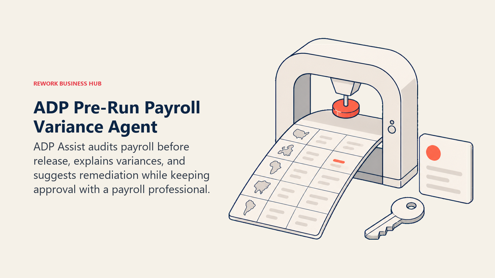 ADP pre-run payroll variance agent scanning a payroll ledger before human approval