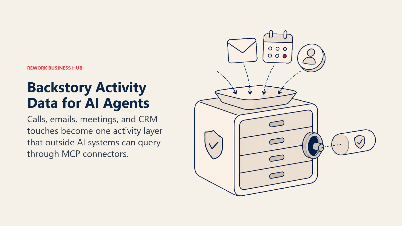Backstory activity data layer connecting calls, emails, meetings, and CRM touches to outside AI agents