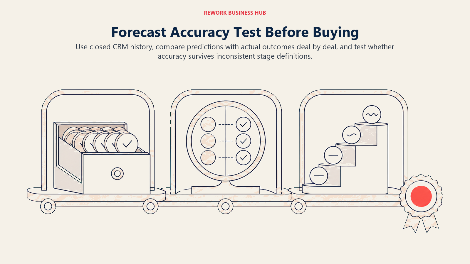 Forecast accuracy test using closed history, deal-level comparison, and stage-consistency checks