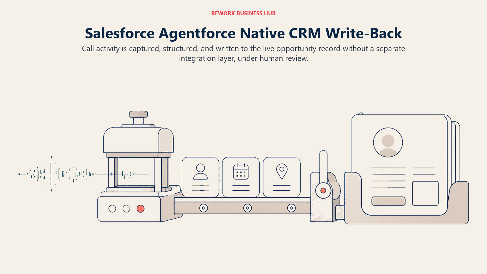 Salesforce Agentforce native CRM write-back from call capture to reviewed opportunity updates
