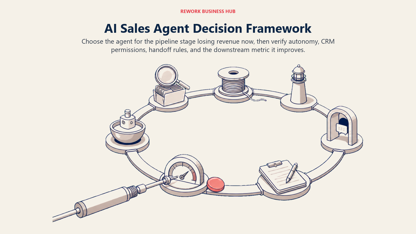 AI sales agent decision compass matching autonomous outbound, inbound qualification, CRM-native action, account signals, deal risk, forecasting, and live calling to the pipeline bottleneck