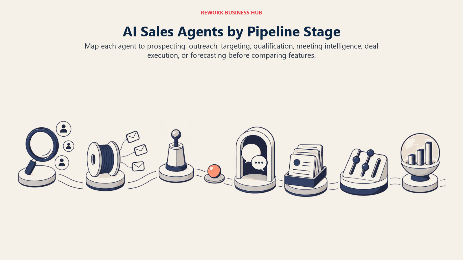 AI sales motion map moving from prospecting and outreach through signals, qualification, meeting intelligence, deal execution, and forecasting
