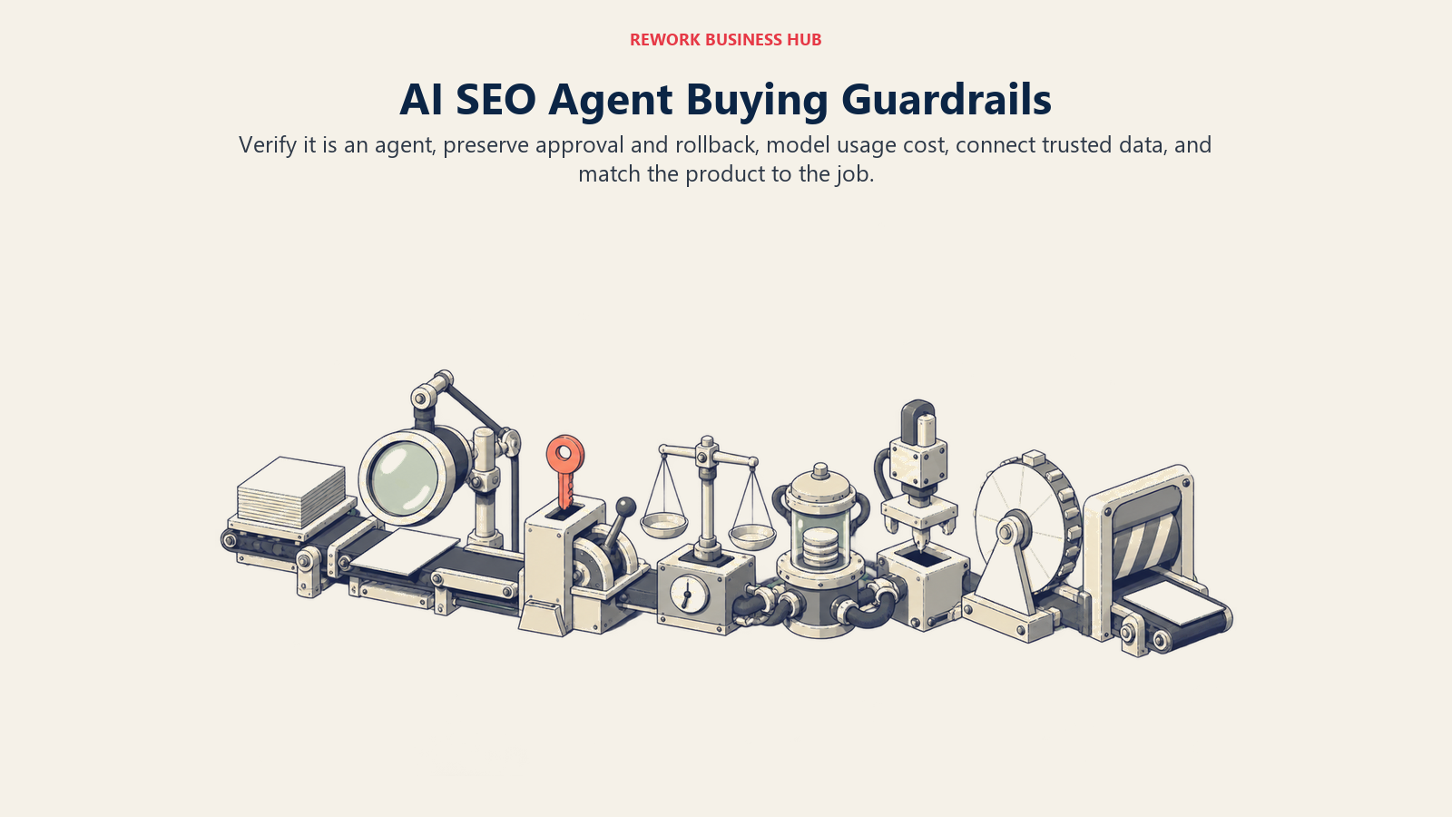AI SEO agent buying guardrails for product truth, approvals, cost, data access, job fit, pricing checks, and action depth