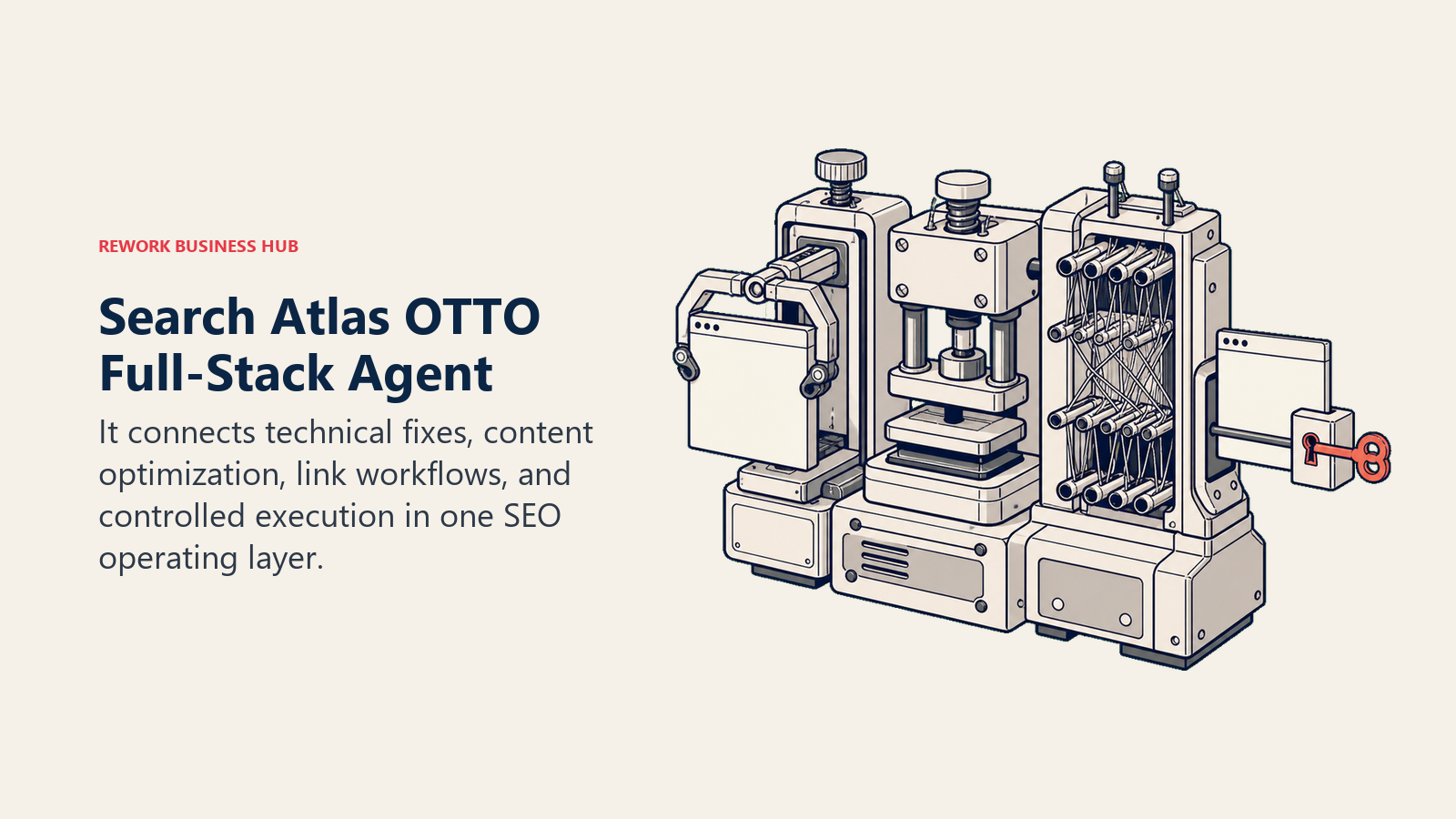 Search Atlas OTTO full-stack SEO agent concept spanning technical repair, content work, link workflows, and approved output