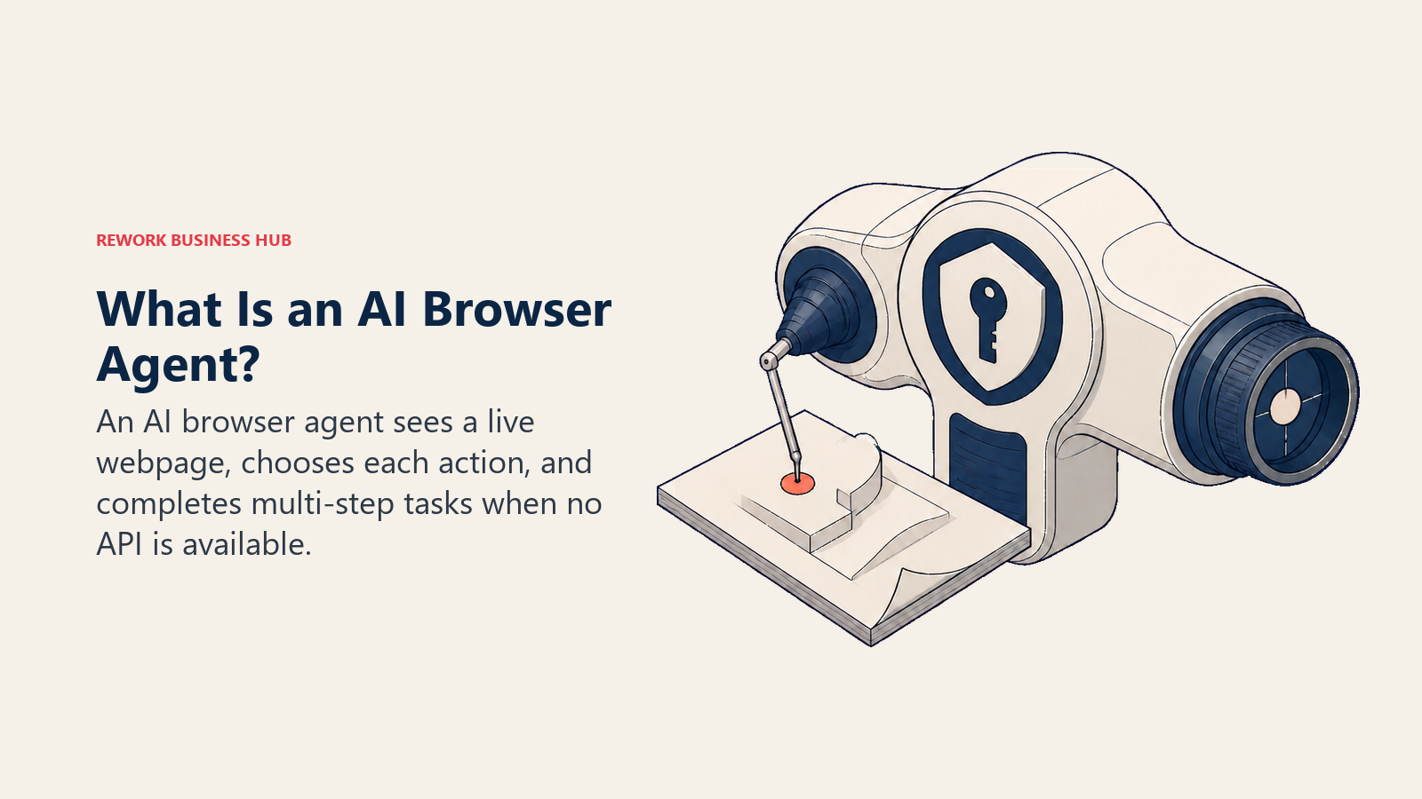 AI browser agent navigator with a structural page feeler, optical sight, and credential key dock
