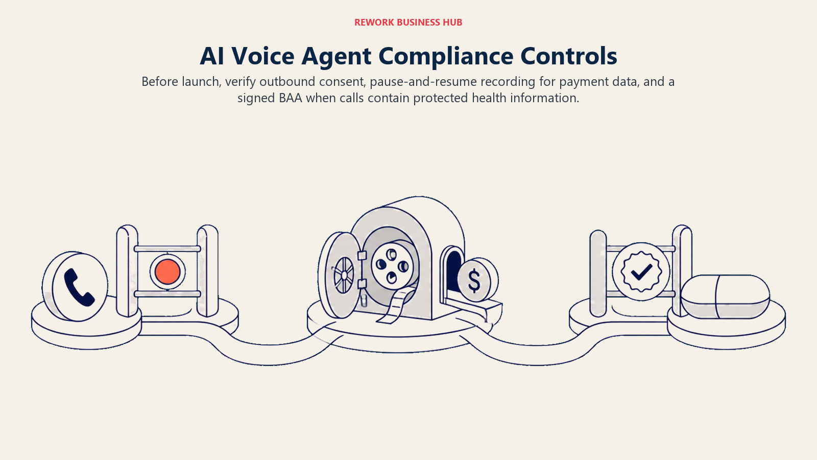 Three-stage AI voice compliance route covering consent, recording controls, and protected data