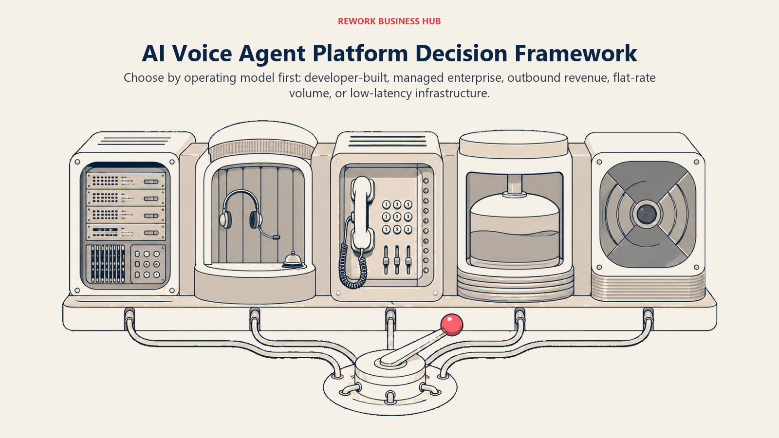 AI voice platform selector routing developer builds, managed contact centers, outbound sales, flat-rate volume, and low-latency infrastructure