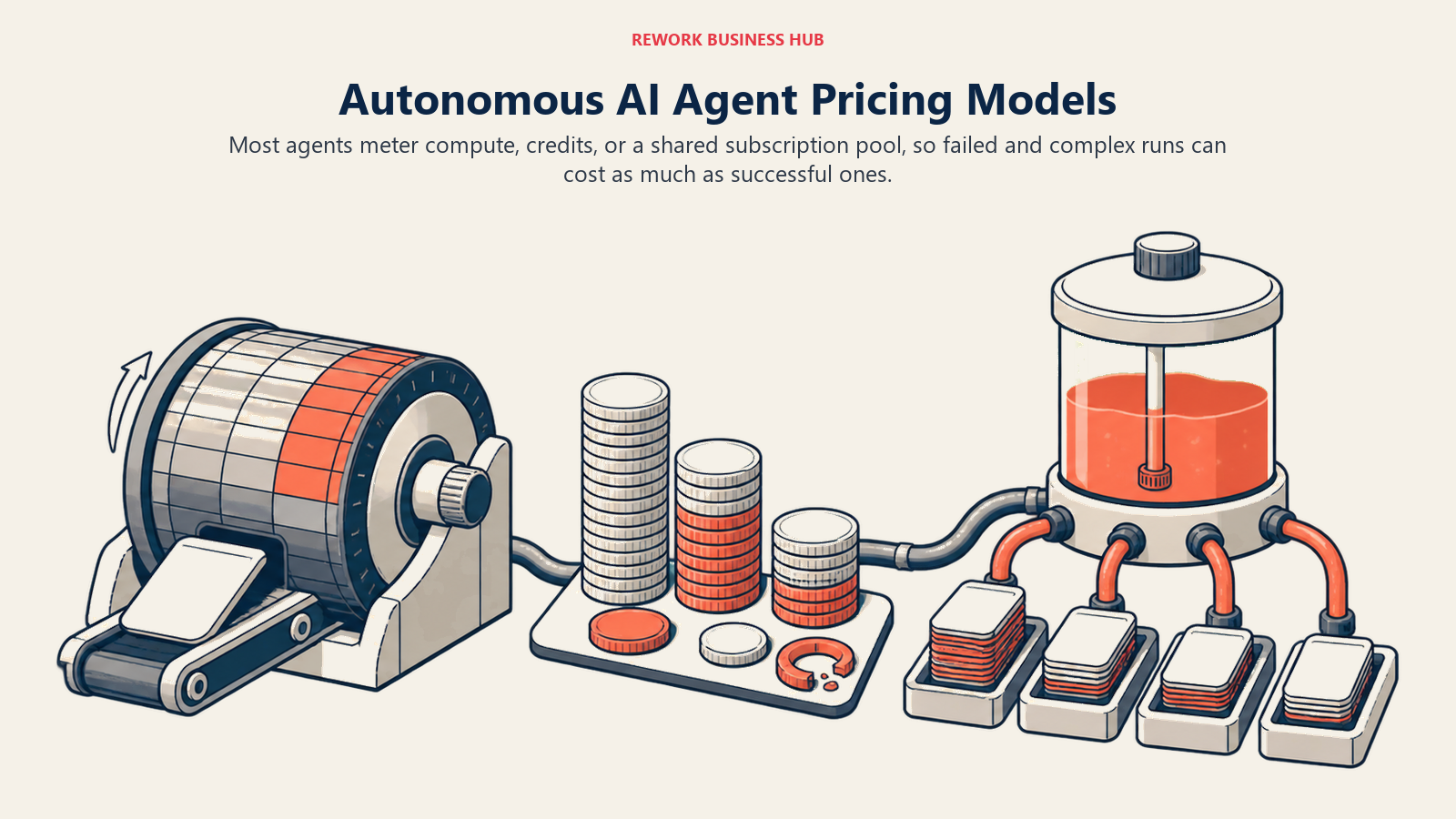 Autonomous AI agent cost meters for compute units, credits, and subscription pools applied to the same finished task
