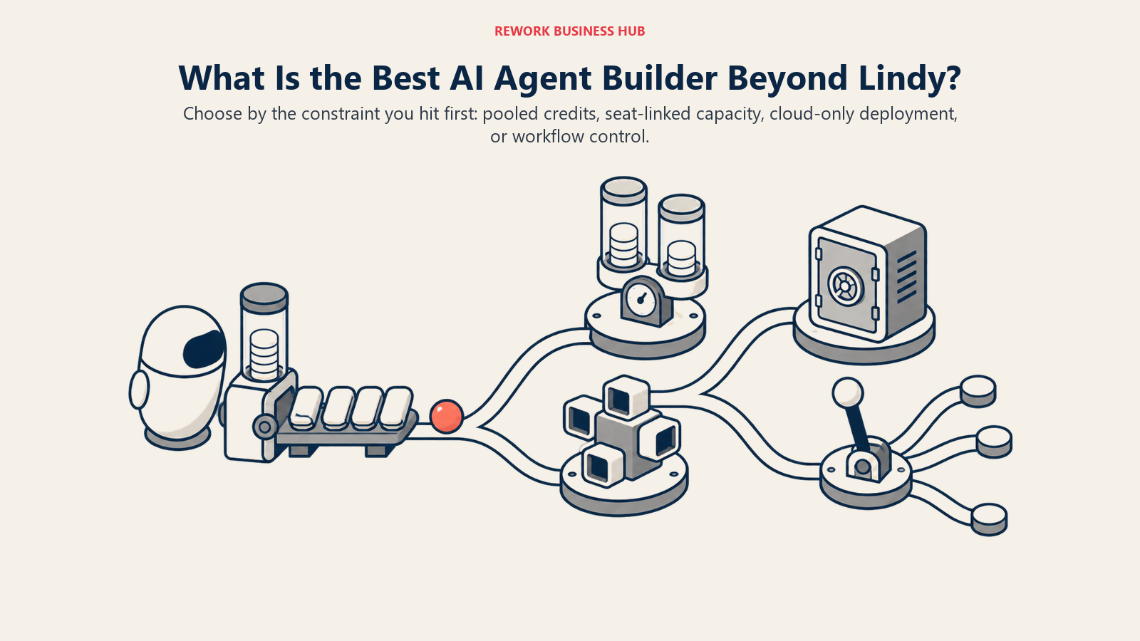 Best Lindy alternatives shown as escape routes from pooled credits, seat-linked capacity, cloud-only hosting, and limited workflow control