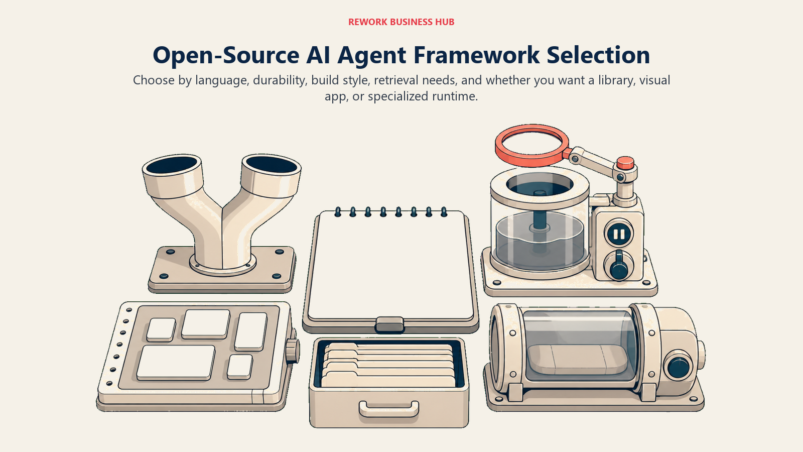 Open-source AI agent framework decision workbench matching language, state durability, visual building, retrieval, and self-hosted ownership
