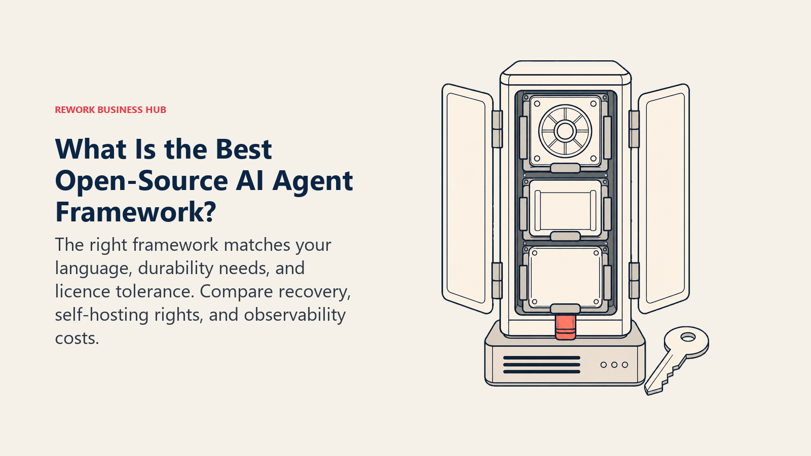 Best open-source AI agent frameworks shown as an owner-controlled modular chassis with recovery and self-hosting components