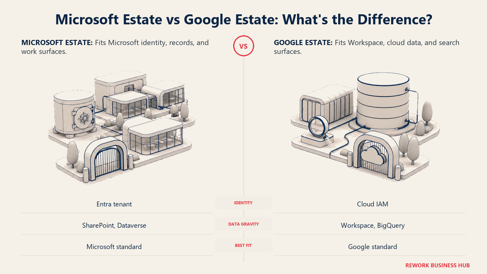 Microsoft tenant estate compared with a Google workspace and cloud data estate for agent platform fit