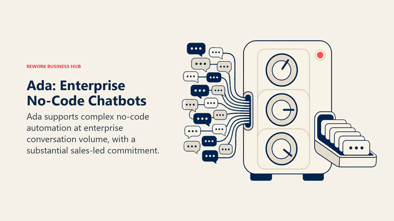 Ada: Enterprise No-Code Chatbots illustrated with large-capacity conversation control cabinet