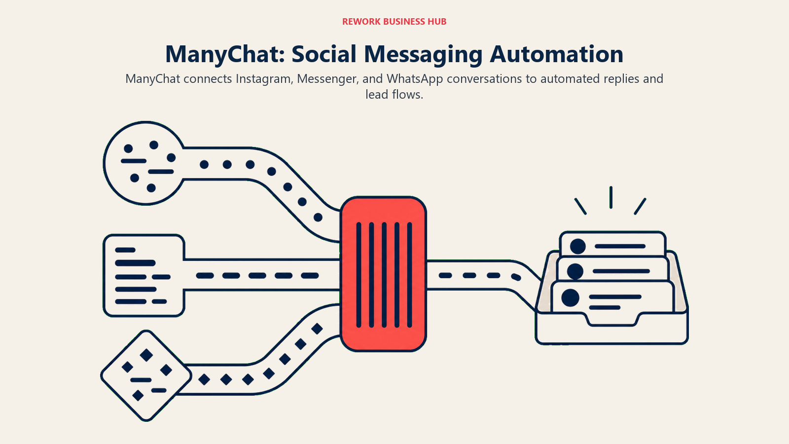 ManyChat: Social Messaging Automation illustrated with three-channel message relay