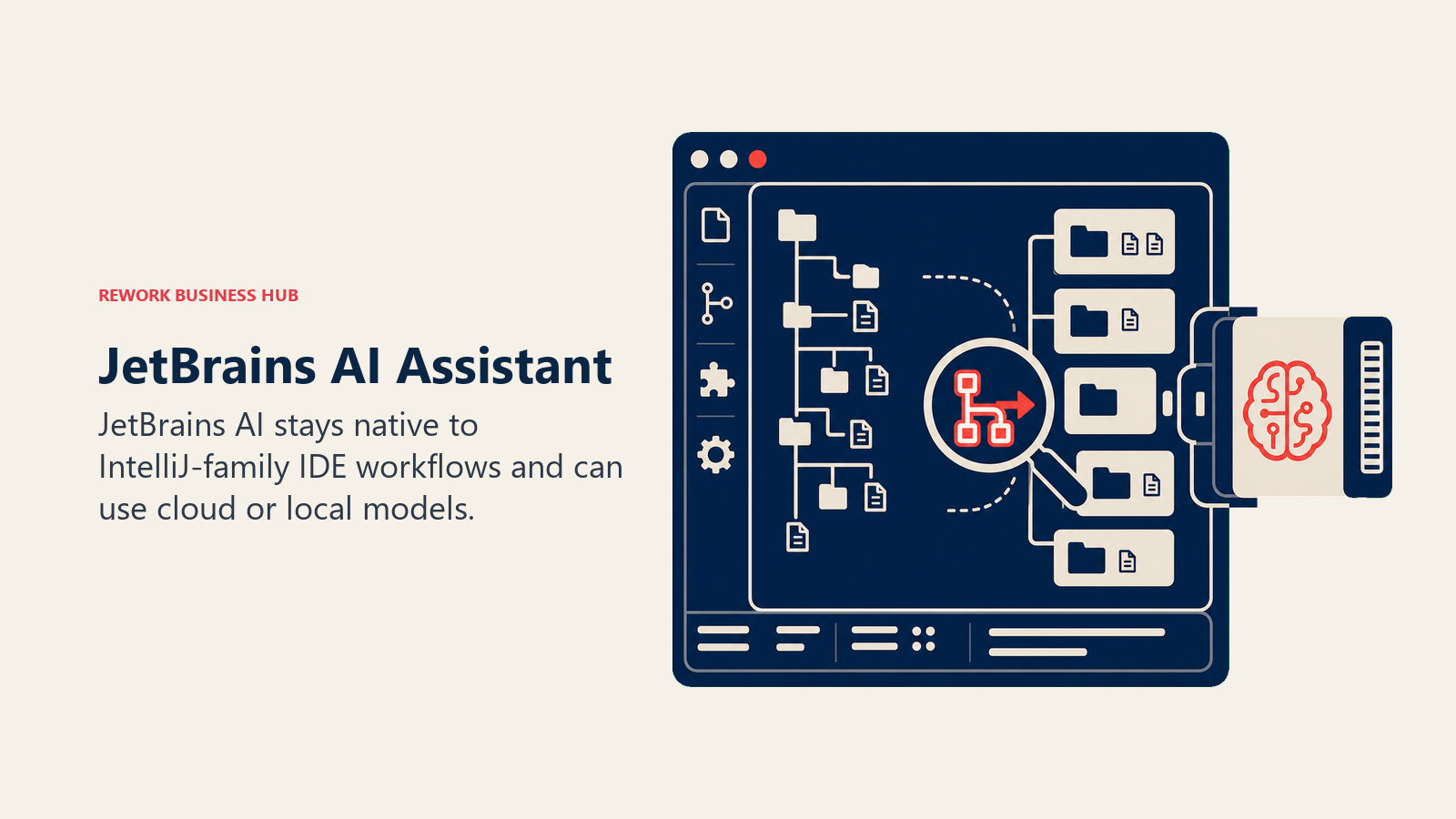 JetBrains AI Assistant illustrated by IDE frame with native refactoring lens