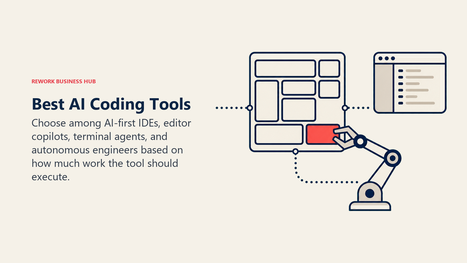 Best AI coding tools shown as a developer workbench spanning editor copilots, terminal agents, and autonomous execution