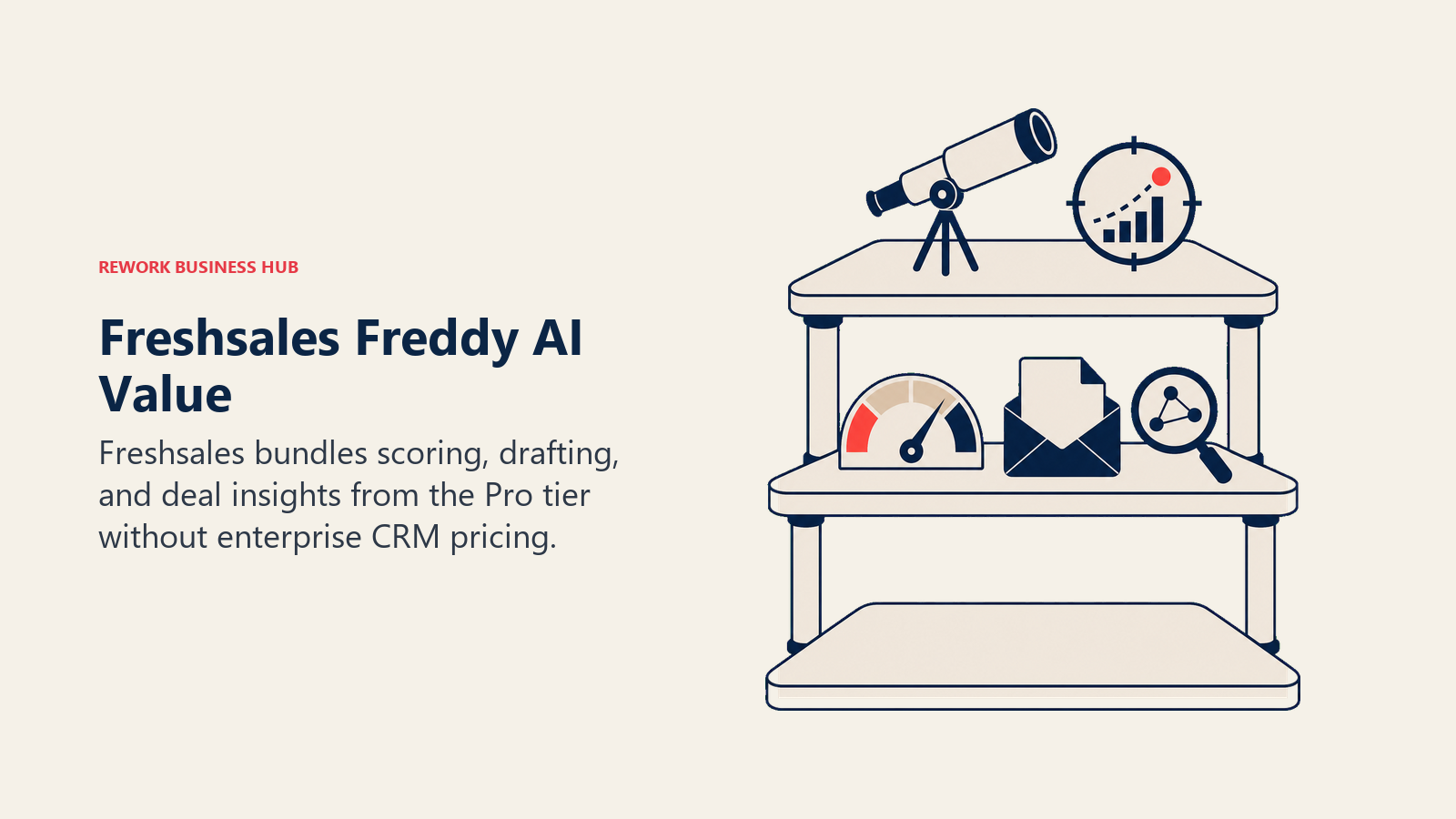 Freshsales Freddy AI Value illustrated as tier elevator where AI begins at the middle floor