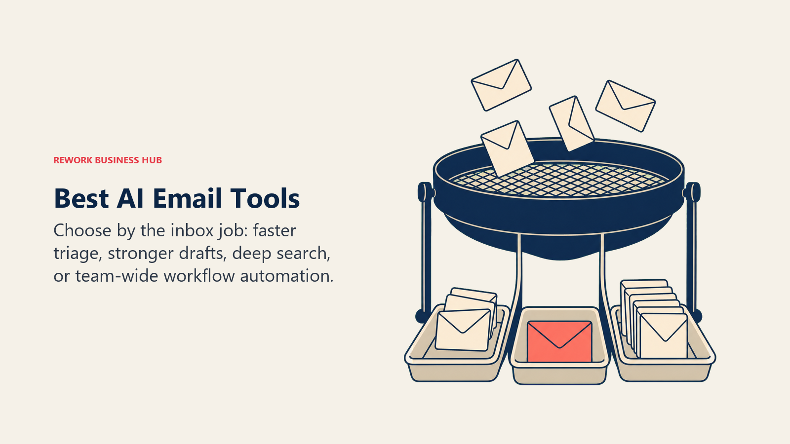 Best AI email tools illustrated by an inbox filter sorting messages for triage, drafting, search, and workflow automation