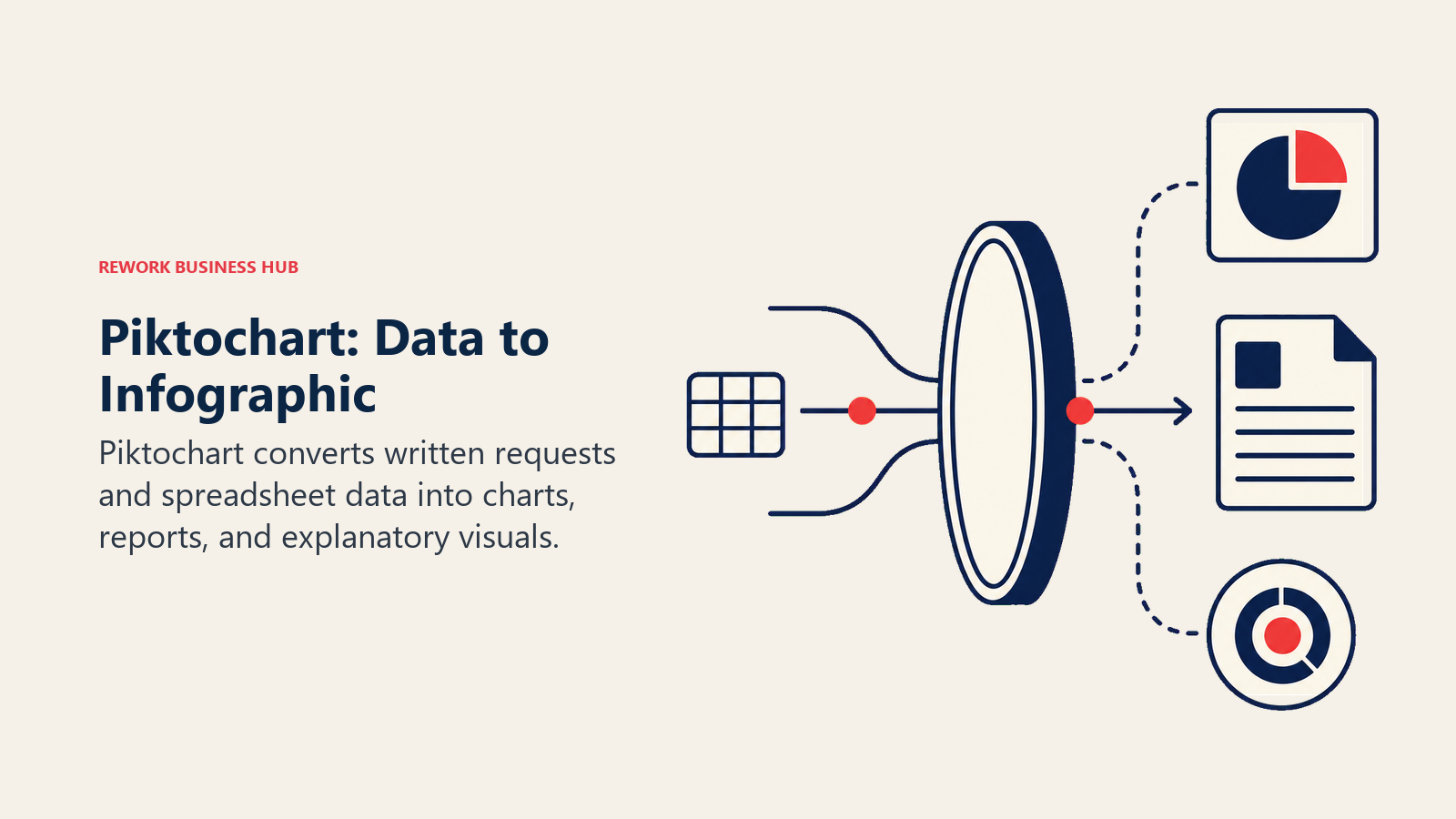 Piktochart: Data to Infographic illustrated with spreadsheet tiles through infographic lens