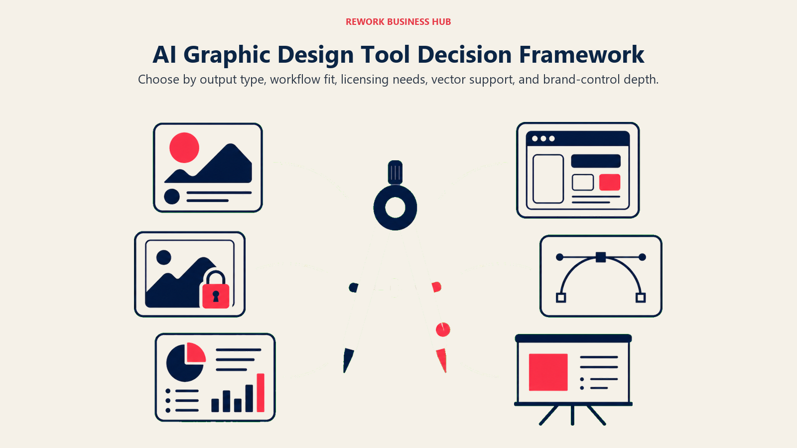 AI Graphic Design Tool Decision Framework illustrated with multi-route creative tool map