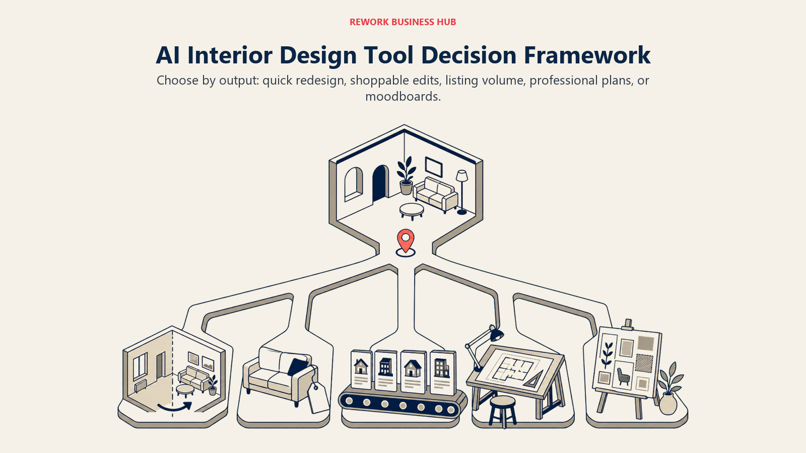 AI interior design tool decision framework by desired output