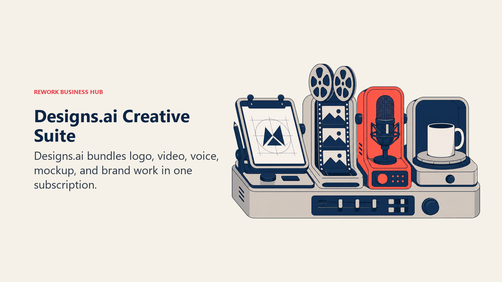 Designs.ai Creative Suite shown as modular creative studio workbench