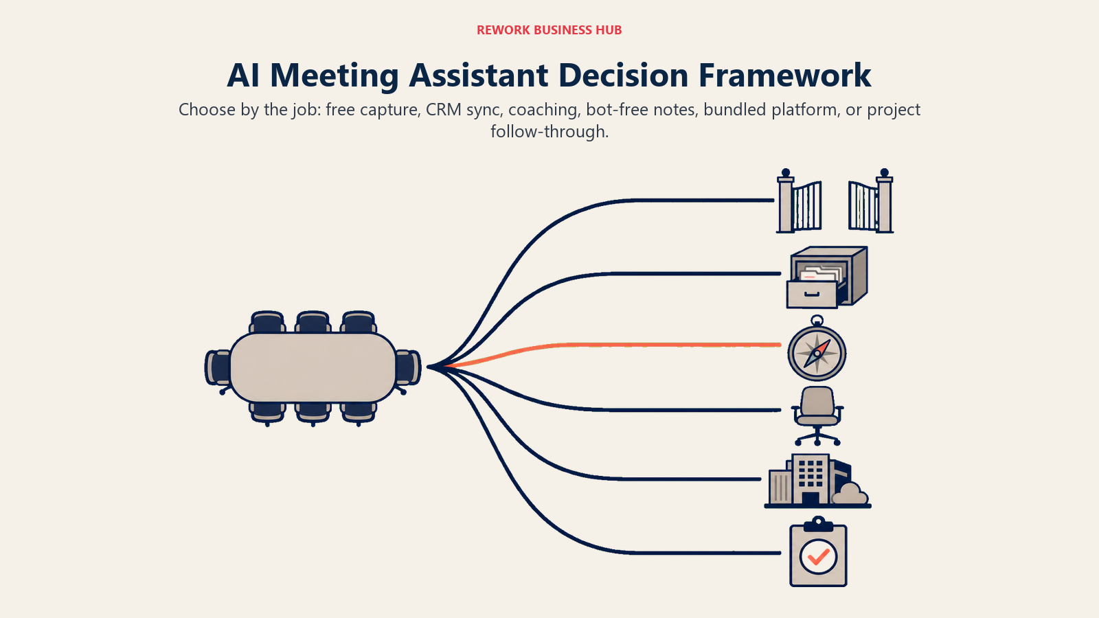 AI meeting assistant decision framework with six routes based on the job