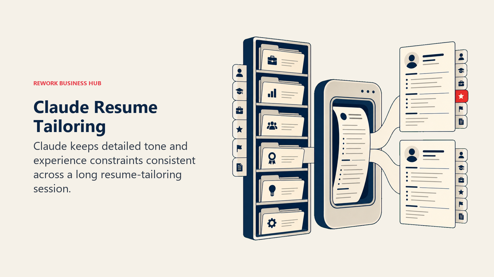 Claude resume tailoring shown as a long career history compressed into a focused two-page resume