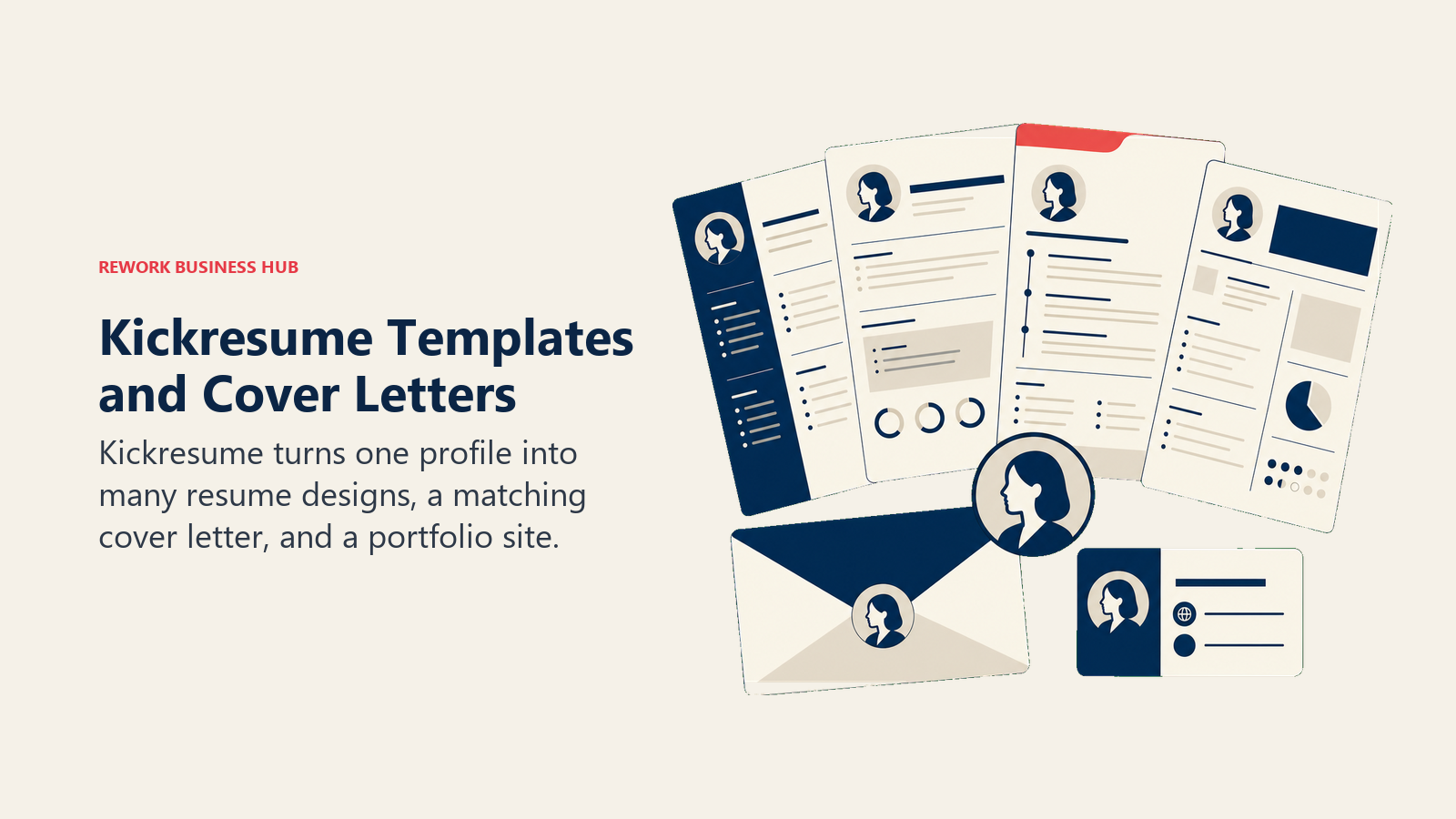 Kickresume shown as coordinated resume templates, cover letter, and portfolio site