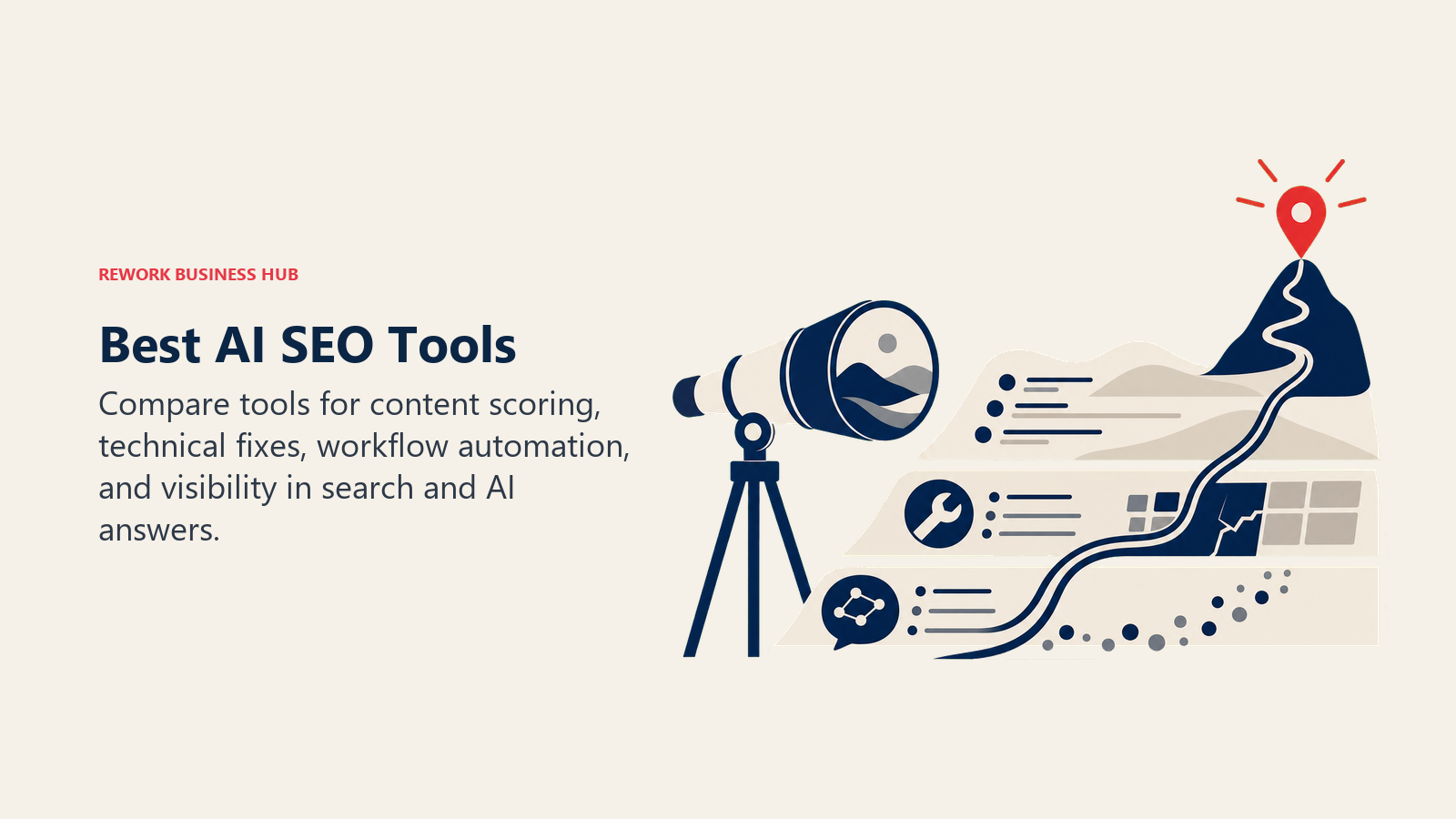 Best AI SEO tools shown as content, technical, and AI-answer signals climbing toward visibility