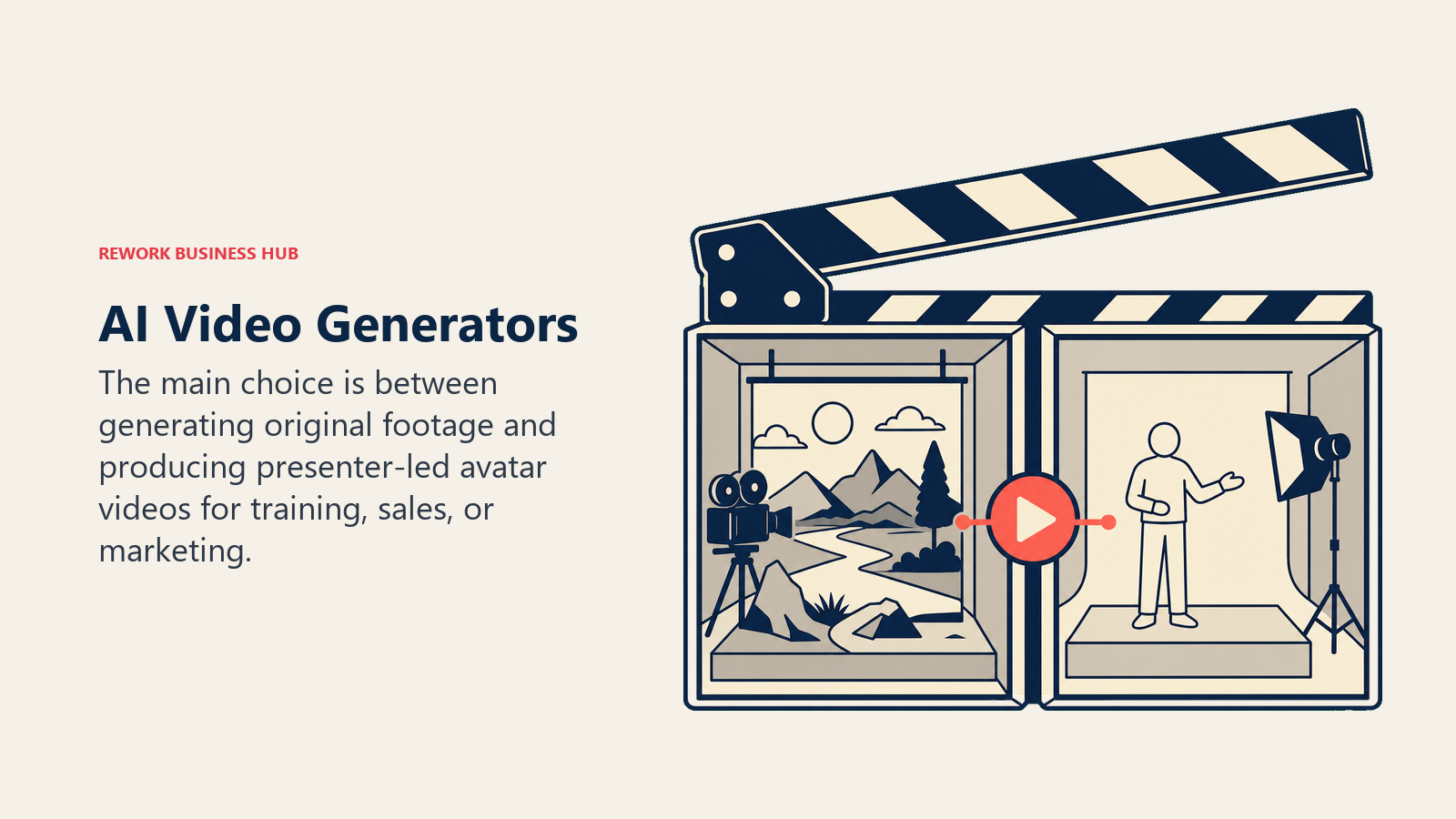 AI Video Generators illustrated by dual-stage director clapboard