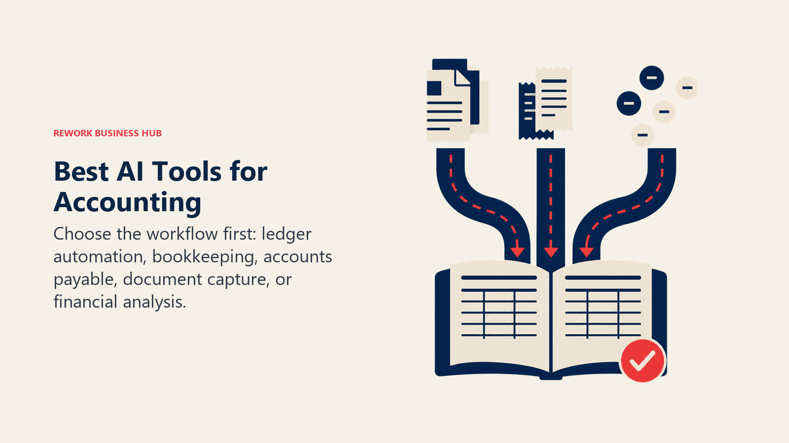 Best AI tools for accounting shown as invoices and transactions flowing into a balanced ledger